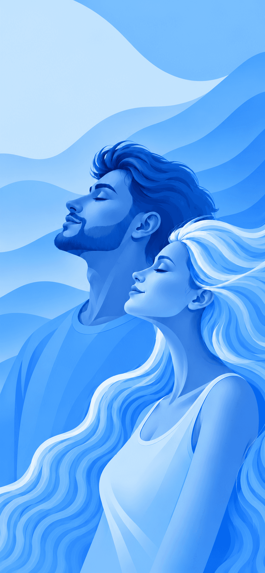Illustration of two people with eyes closed, breathing calmly